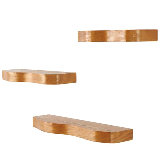 Brown Handmade Wooden Wall Floating Shelf Set